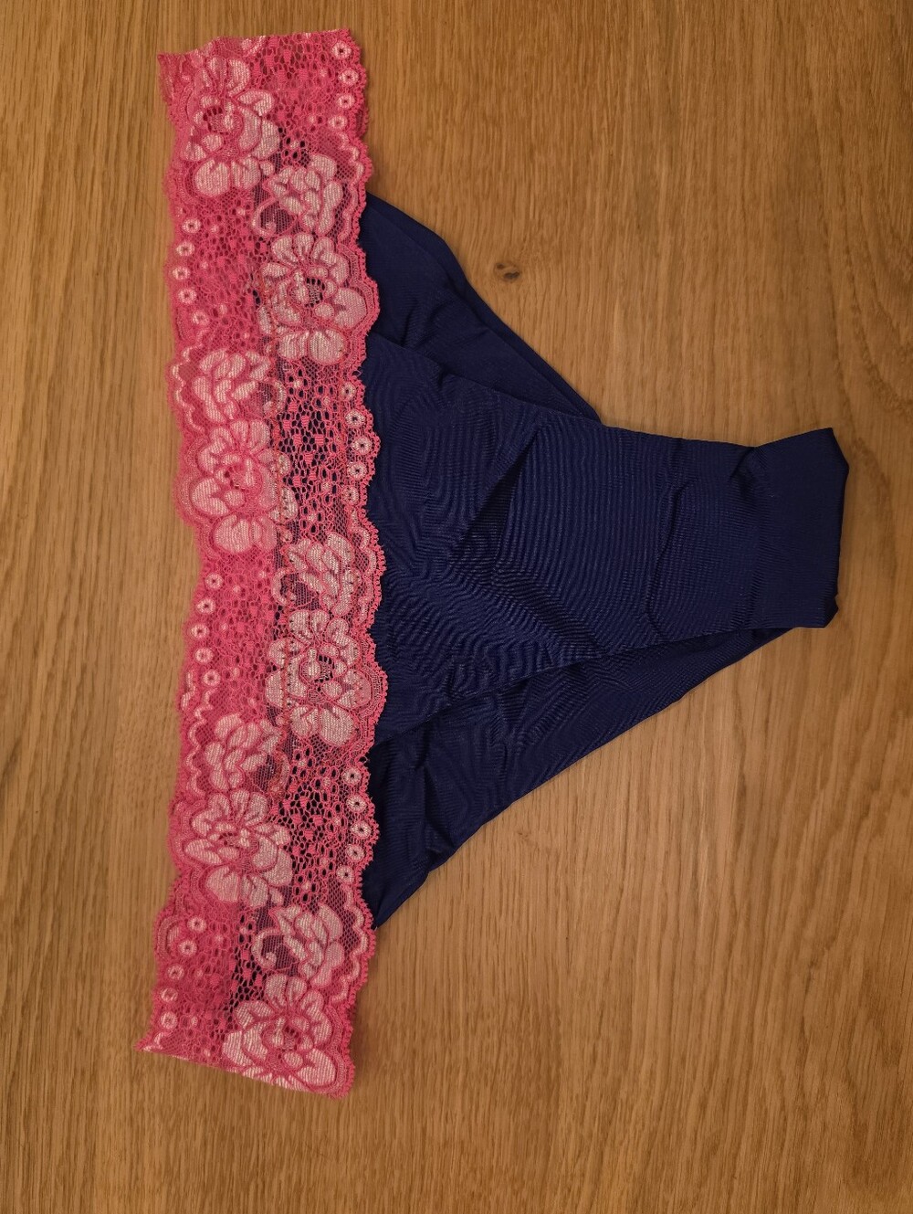Beach Bunny Navy Bikini Briefs with Hot Pink Lace Waistband - Picture 2 of 7